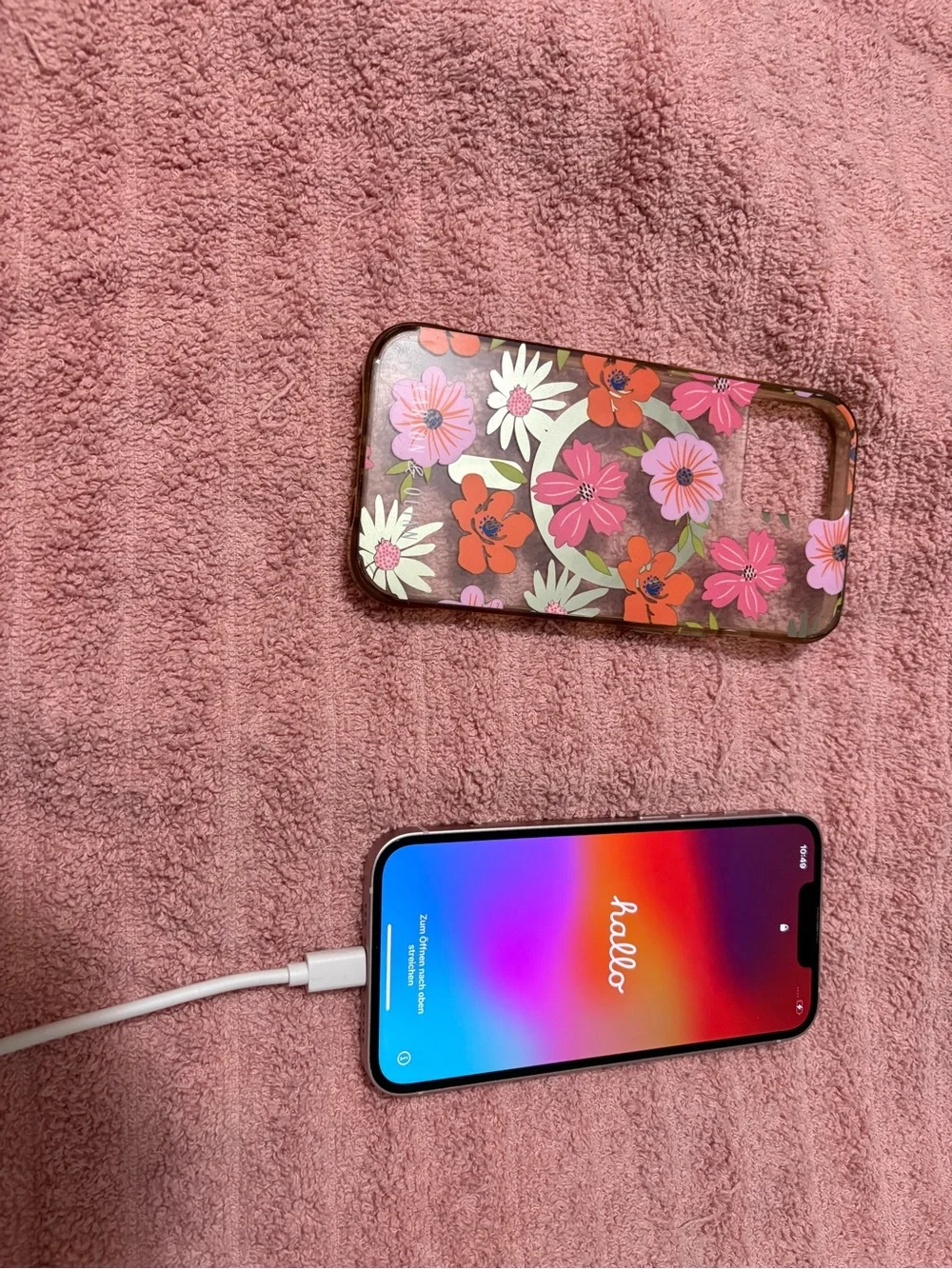 Apple iPhone 13 in Pink with Dual Cameras and Lightning Cable